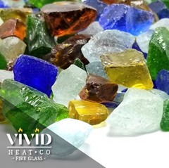 VIVID SEA GLASS Large Fireplace Fire Pit Glass Crystals Blue Green Clear Amber