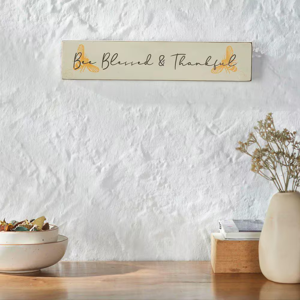 Buzzy Bees 3 In. X 14 In. Bee Blessed and Thankful MDF Wall Art