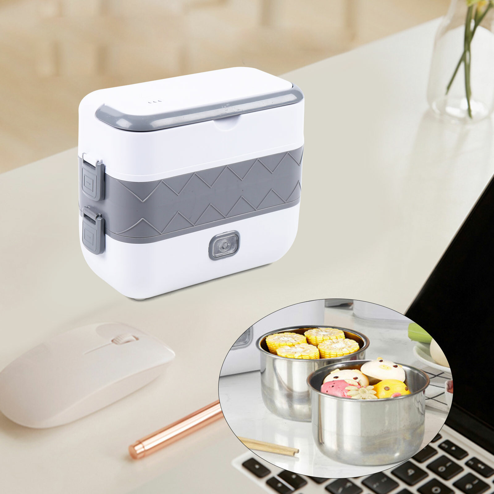 2L Electric Heating Lunch Box 2 Tiers Food Warmer Container for Car Office gallery