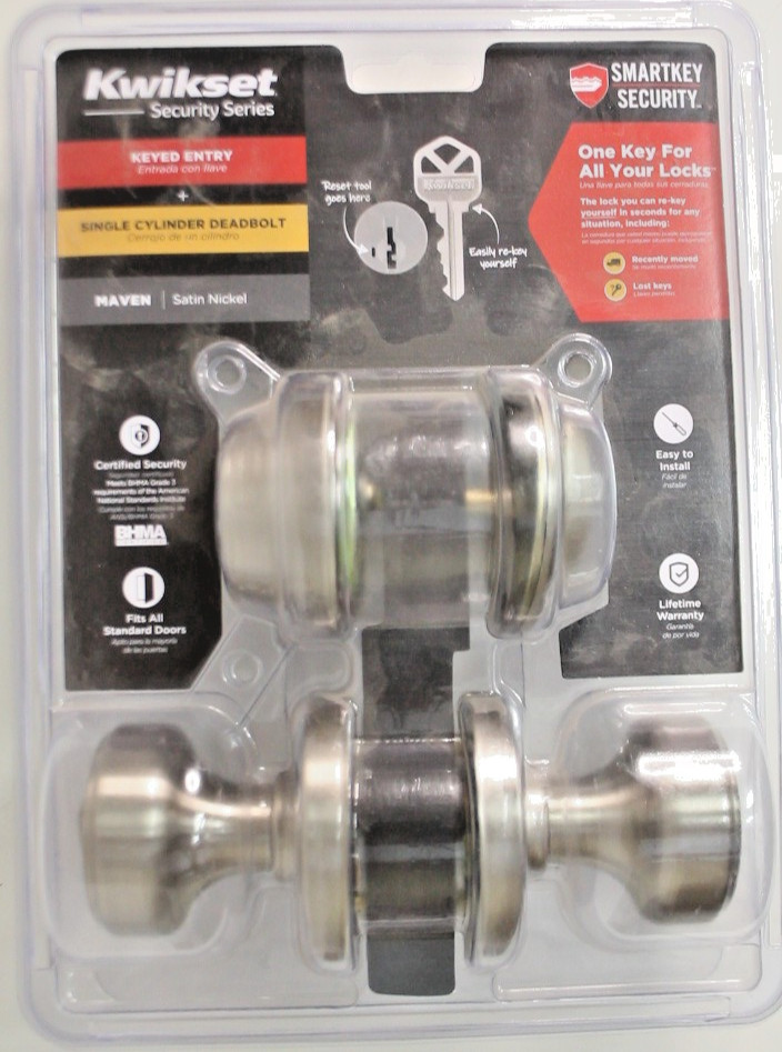 Kwikset Maven Keyed Entry Knob Deadbolt Satin Nickel 690MNKRDT15 #9as gallery