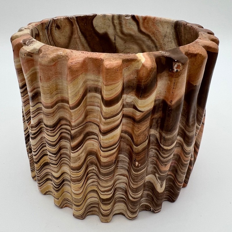 Vintage Comanche Pottery Ming Pot Marbled Clay Scalloped Planter Wavy Ridged Pot gallery