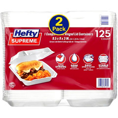 Hefty Supreme Foam Hinged Lid Containers 250 Ct (2 x 125) 1-Compartment To-Go Fo