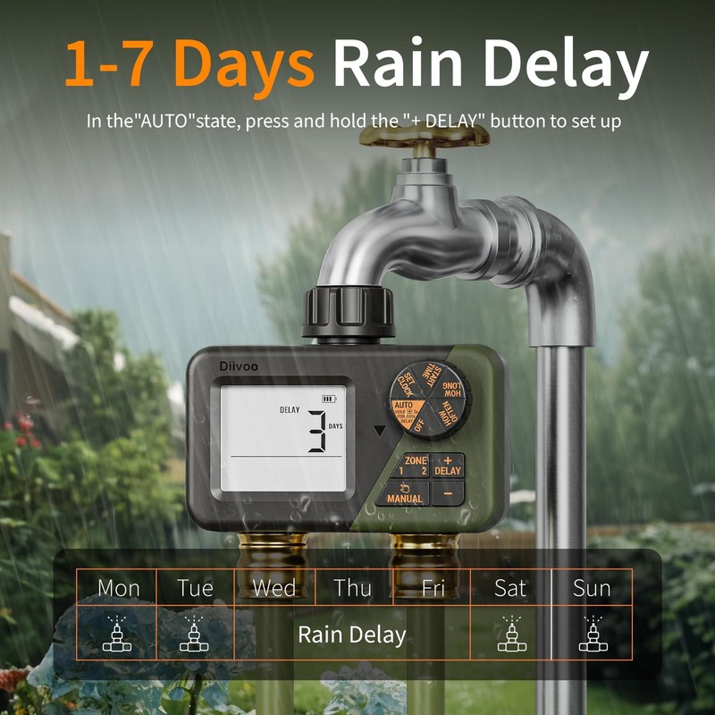 Diivoo Sprinkler Timer 2 Zone, Programmable Water Hose Timer 2 Outlet for Gar... gallery