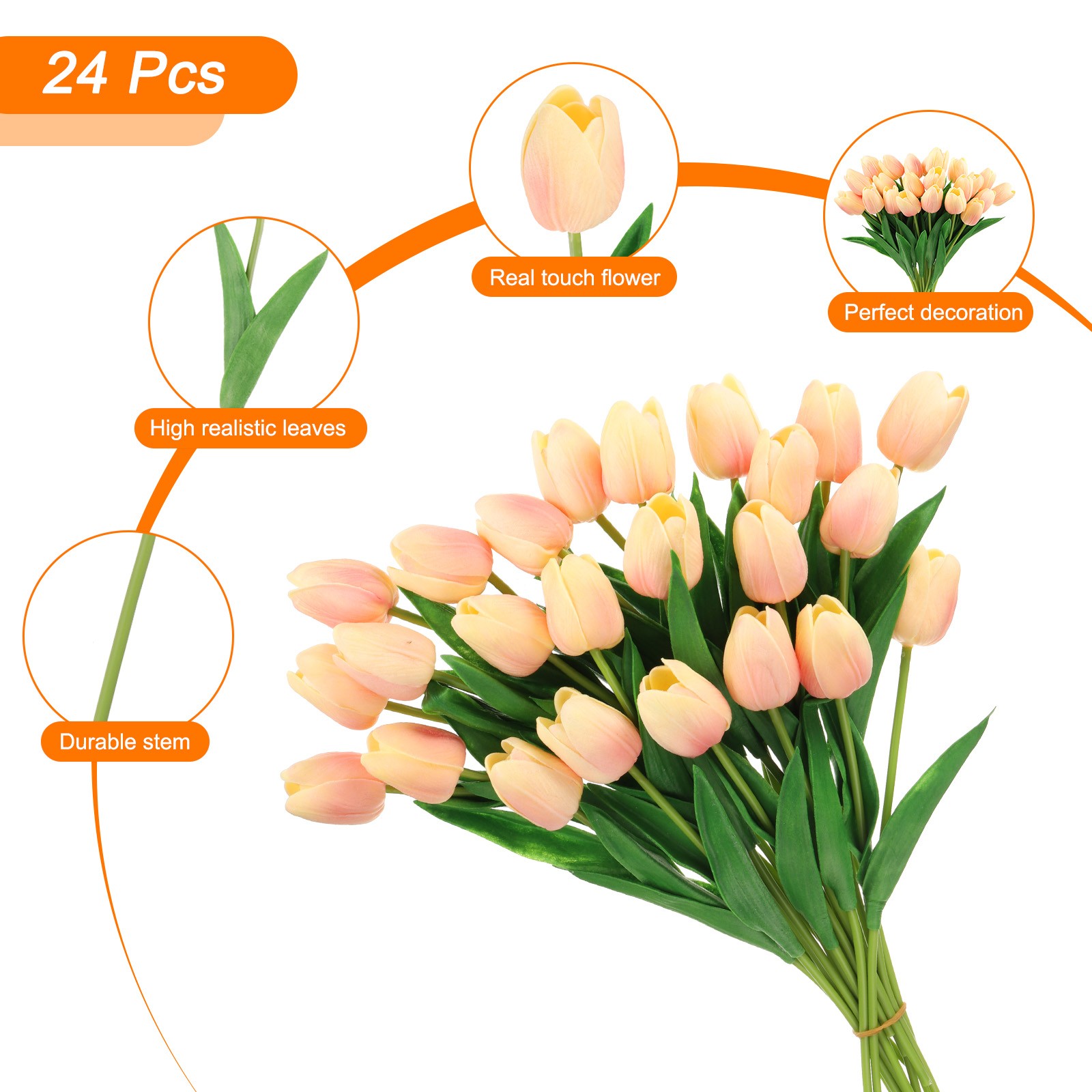 24Pcs Fake Tulips Artificial Flowers PU Tulips with Stems Pale yellow gallery
