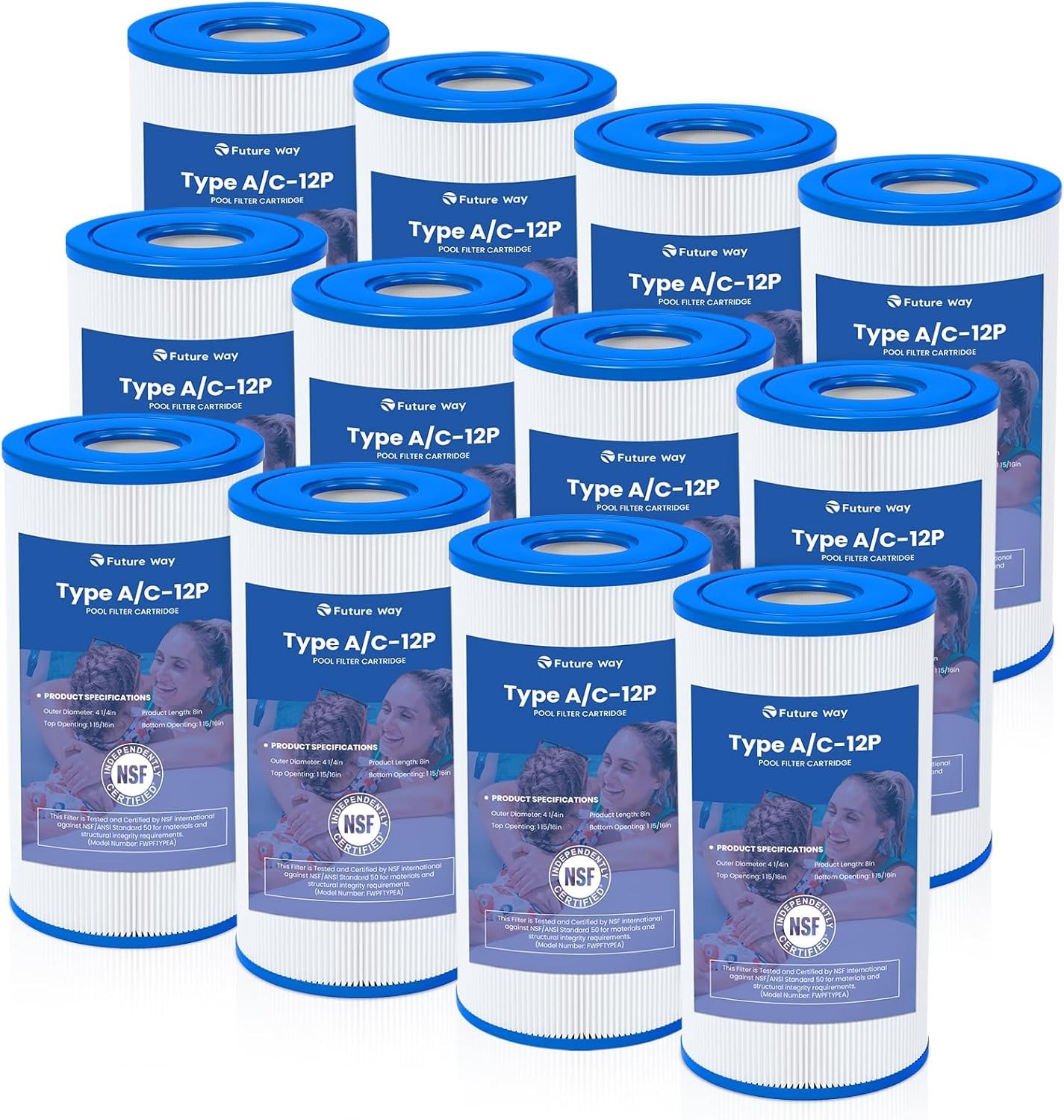 Future Way 12 Pack Type A or C Pool Filter for Intex 29000E 59900E 1000/1500 GPH gallery