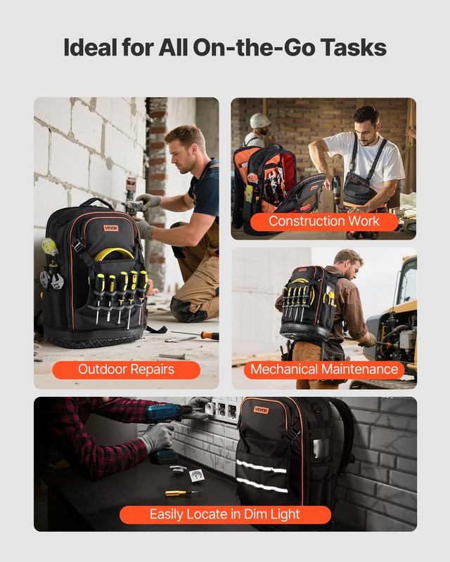 VEVOR Tool Backpack with Tools 65 Pockets Tear-resistant Jobsite Backpack gallery