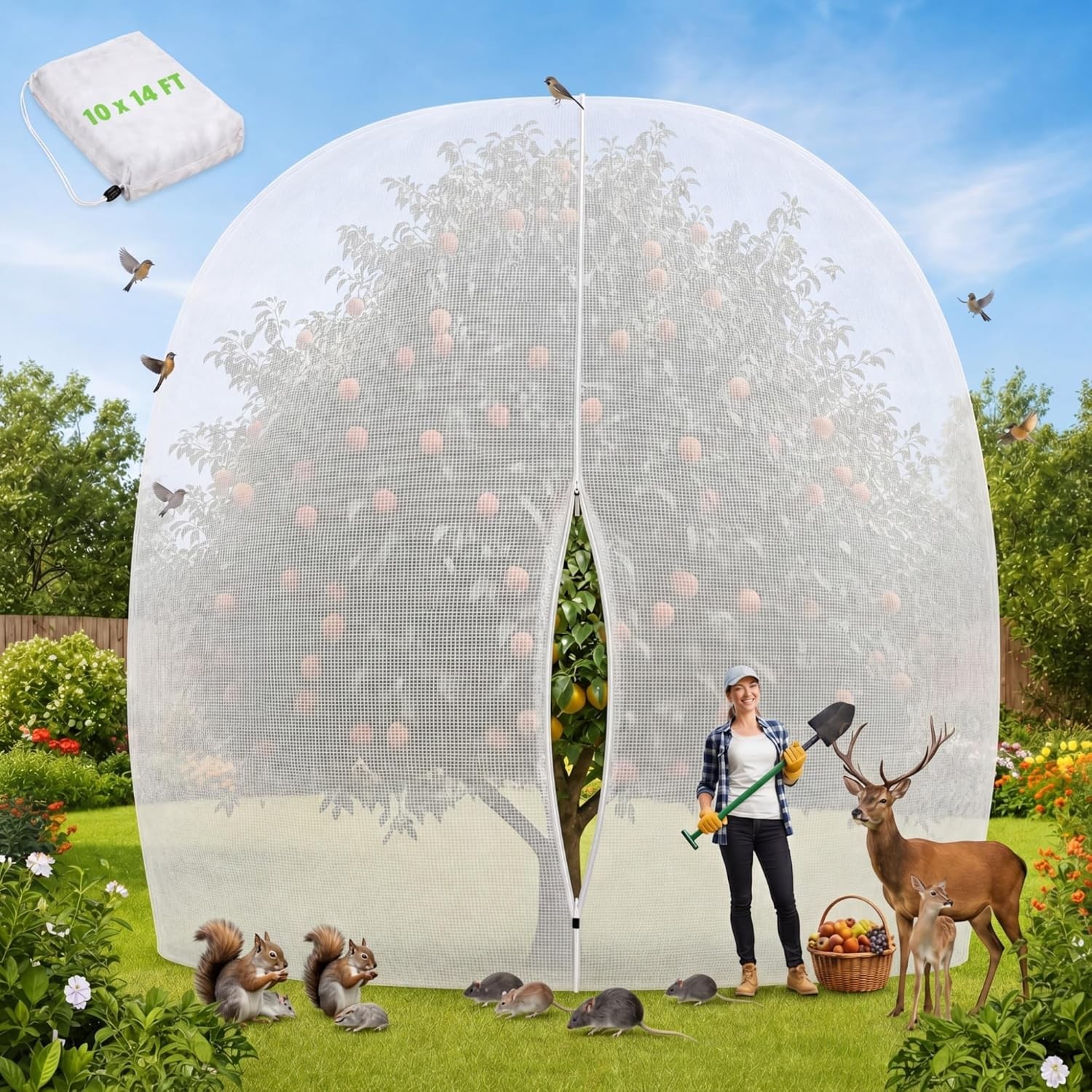 10 X 14 Ft Large Fruit Tree Netting for Protecting Fruit from Squirrels Birds Bu gallery