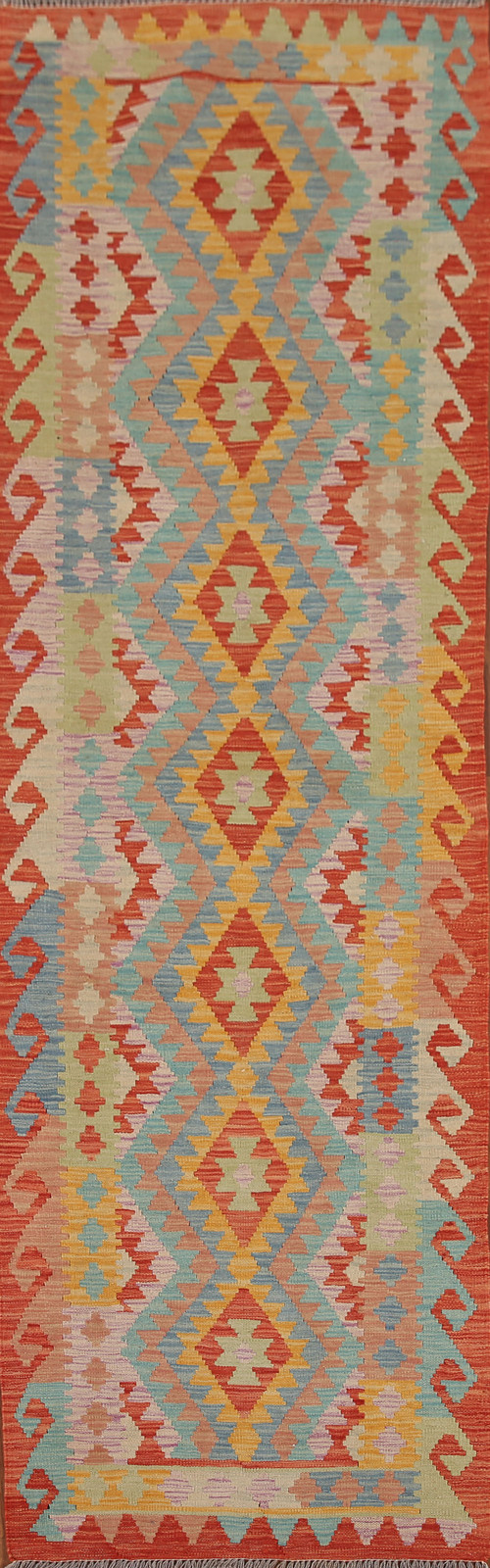 Kilim Flat weave Runner Traditional Tribal Geometric Wool Reversible Rug 3x10 gallery