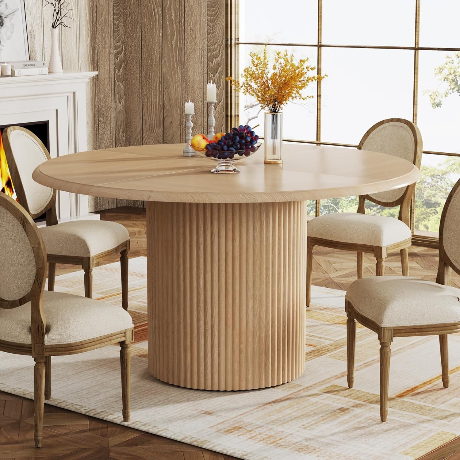 47'' Round Dining Table Farmhouse Circle Kitchen Table with Base for Dining Room gallery