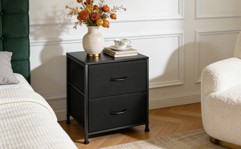 Nightstand End Table Side Table with 2 Fabric Drawers Bedside Table Bedroom gallery