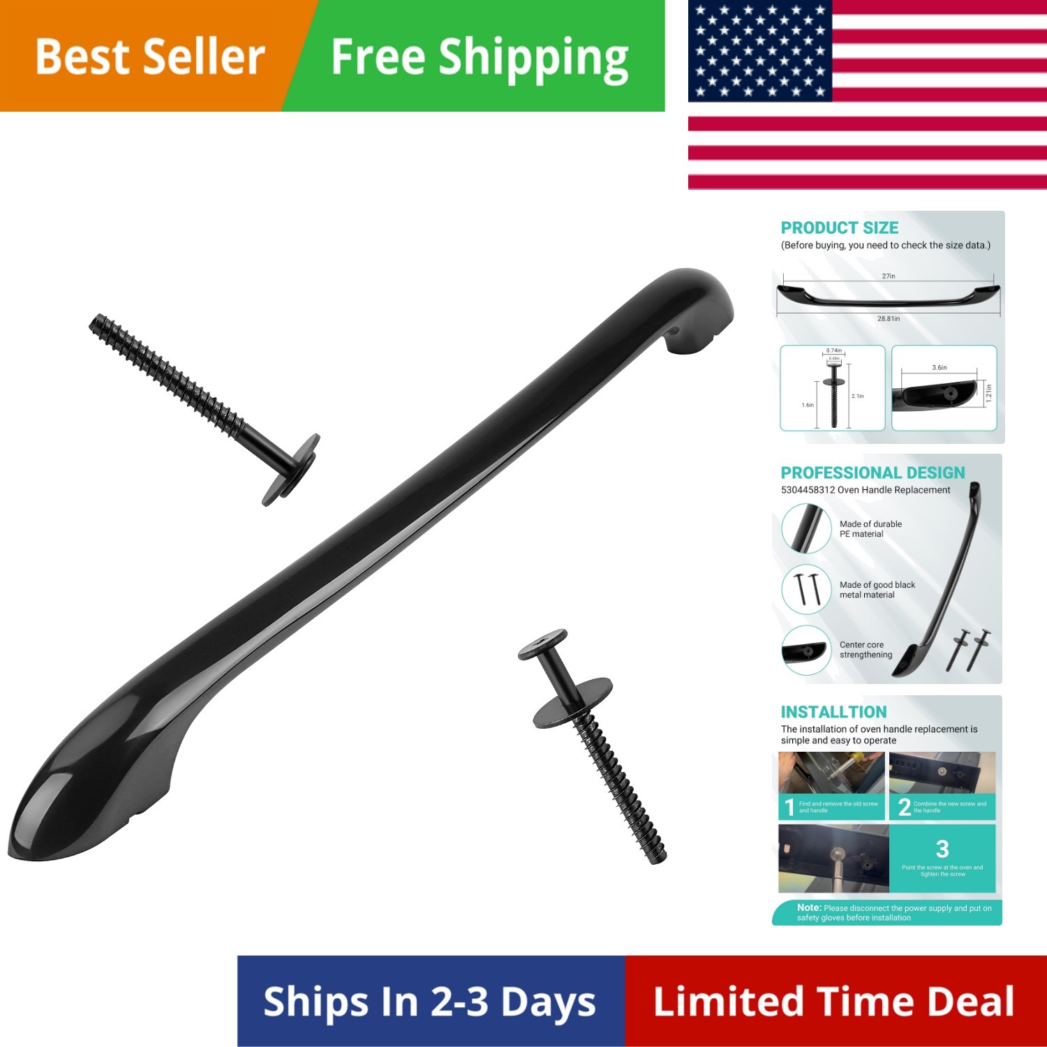 5304458312 Oven Door Handle Replacement Compatible for Ken-More Elec-trolux F... gallery