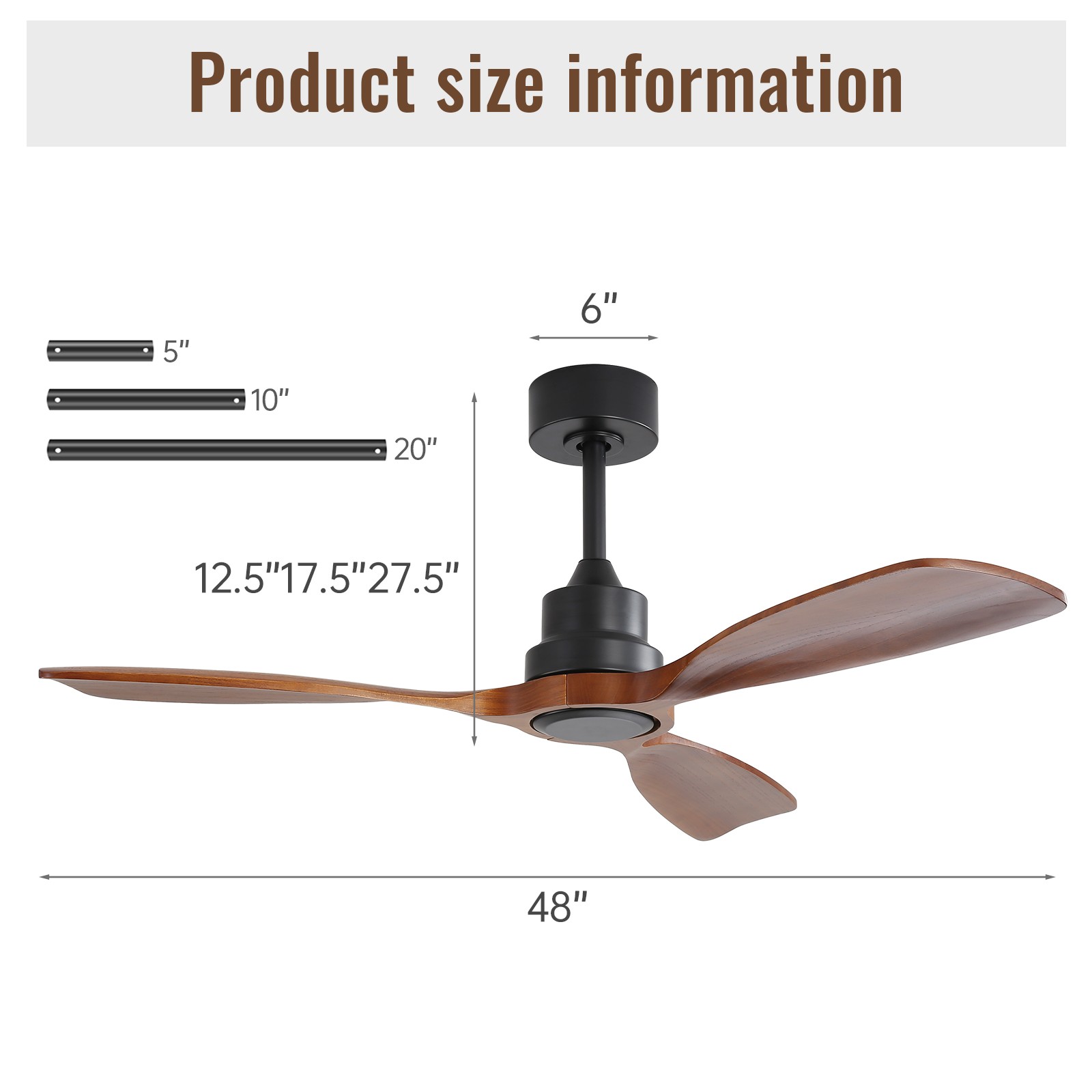 Wood Ceiling Fans No Light with Remote & Reversible DC Motor Quiet for Bedroom gallery