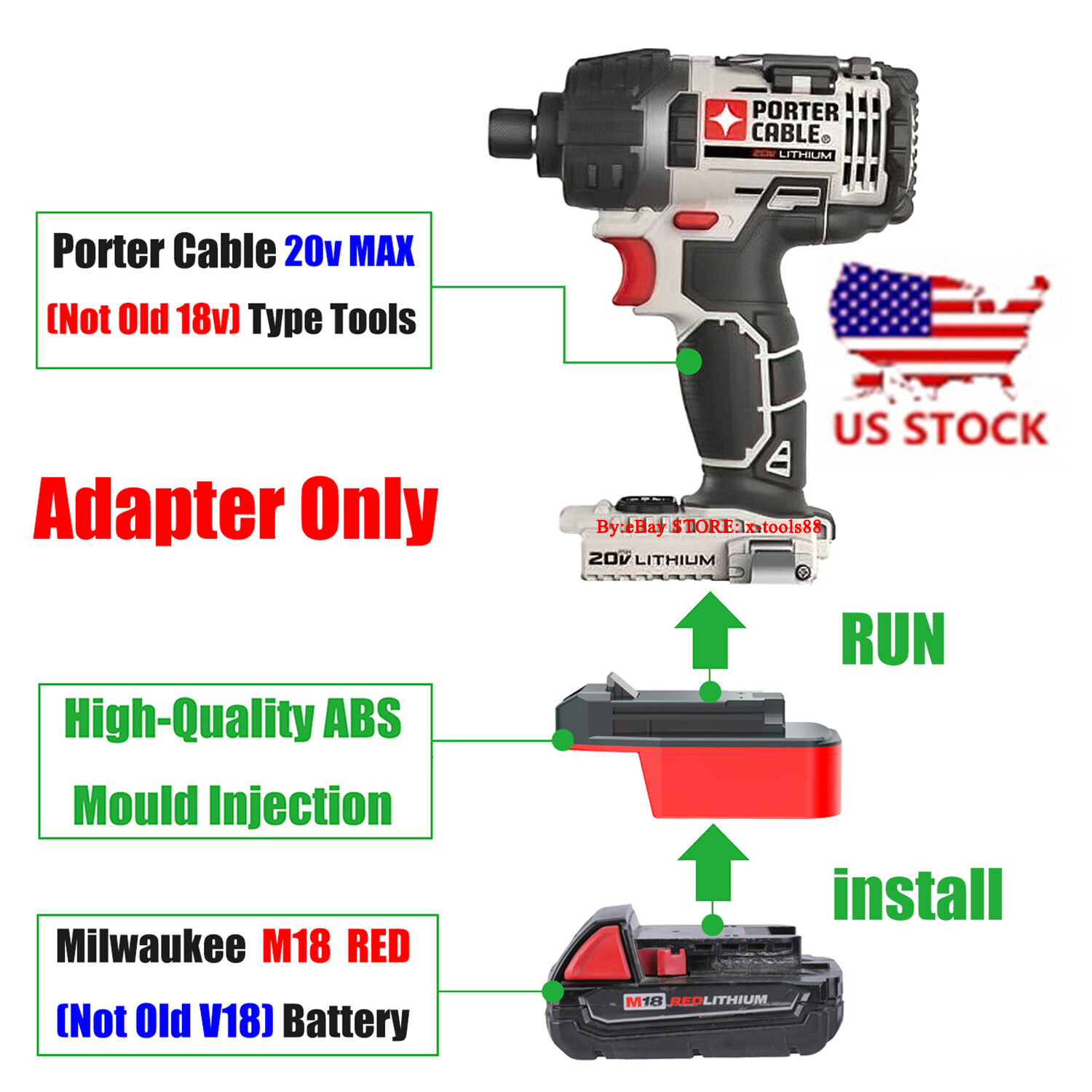 1x Adapter For Milwaukee M18 Li-ION Battery To PORTER CABLE 20V (NOT 18v) Tools gallery