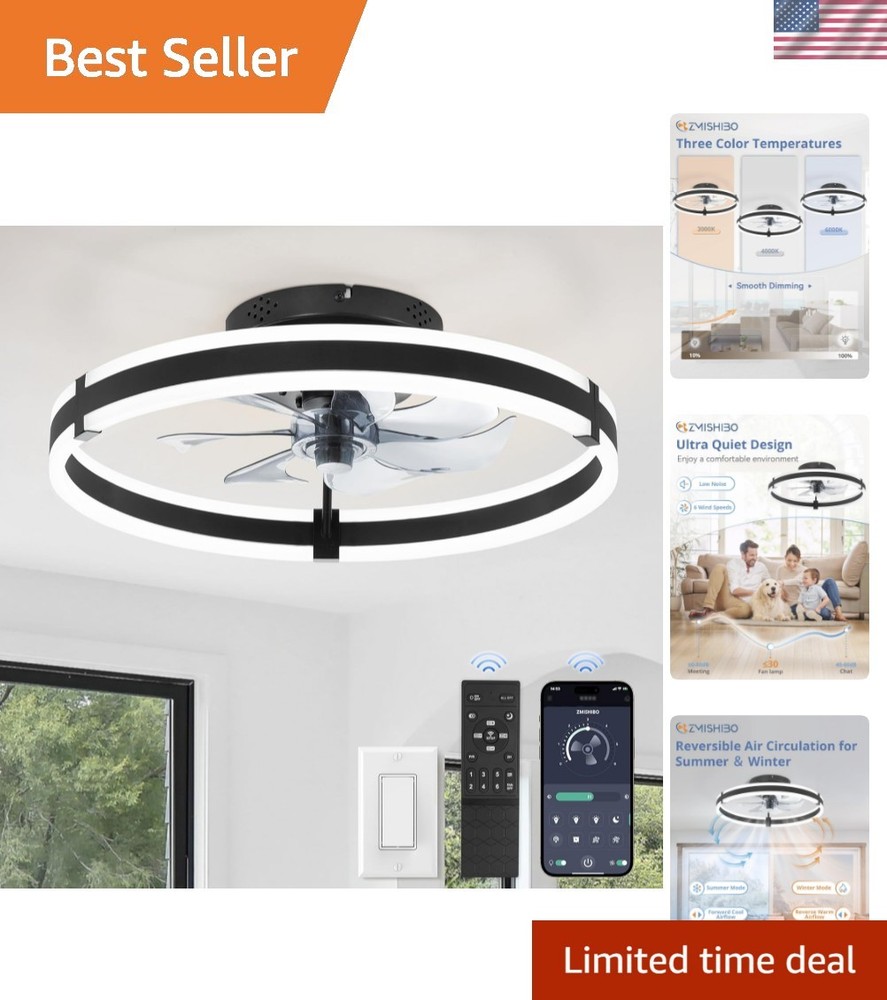 Flush Mount Ceiling Fan Light – Remote & App Controlled with 3000-6000K Lighting