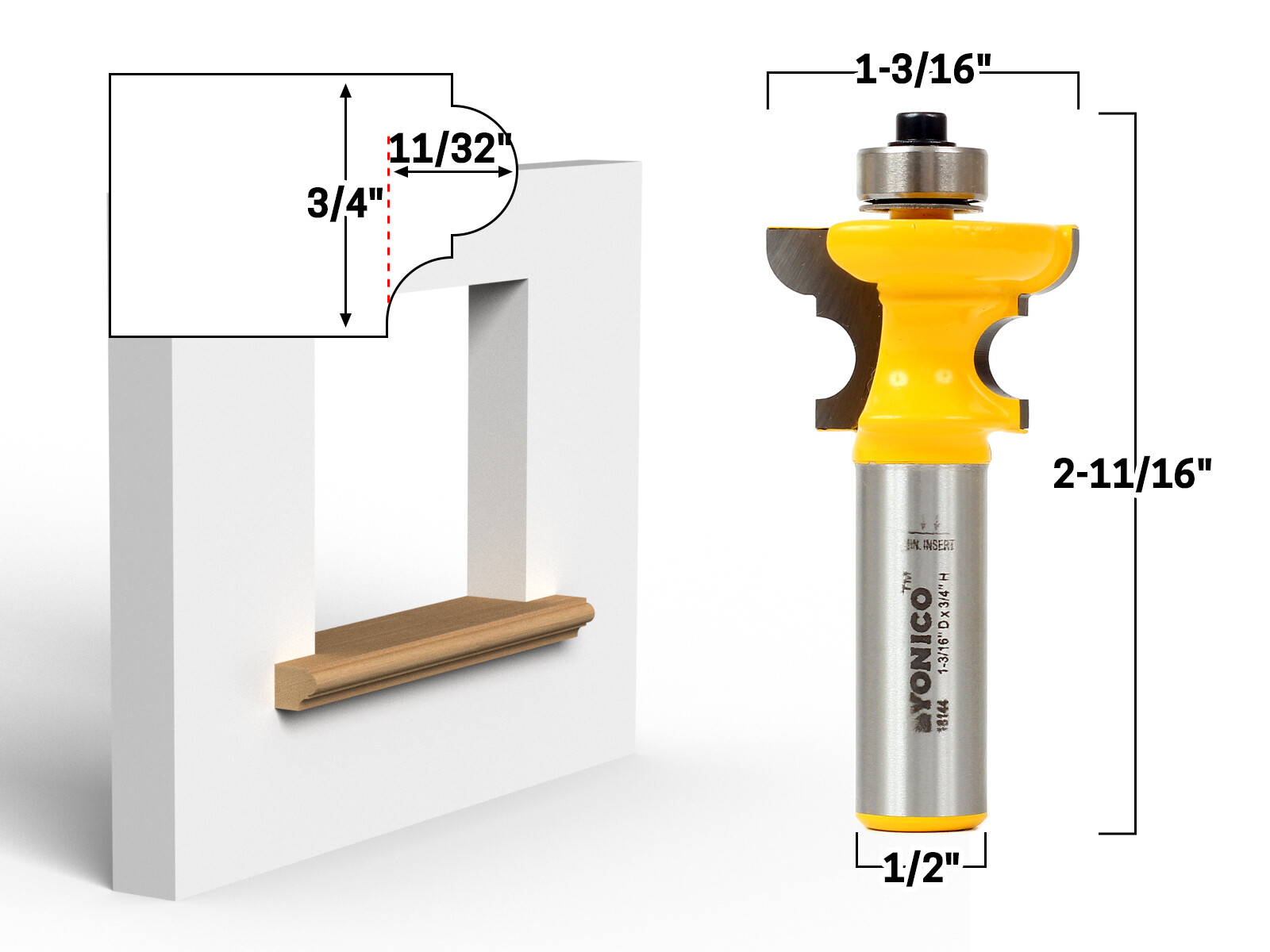 3/4" Window Sill Router Bit - 1/2" Shank - Yonico 18144 gallery