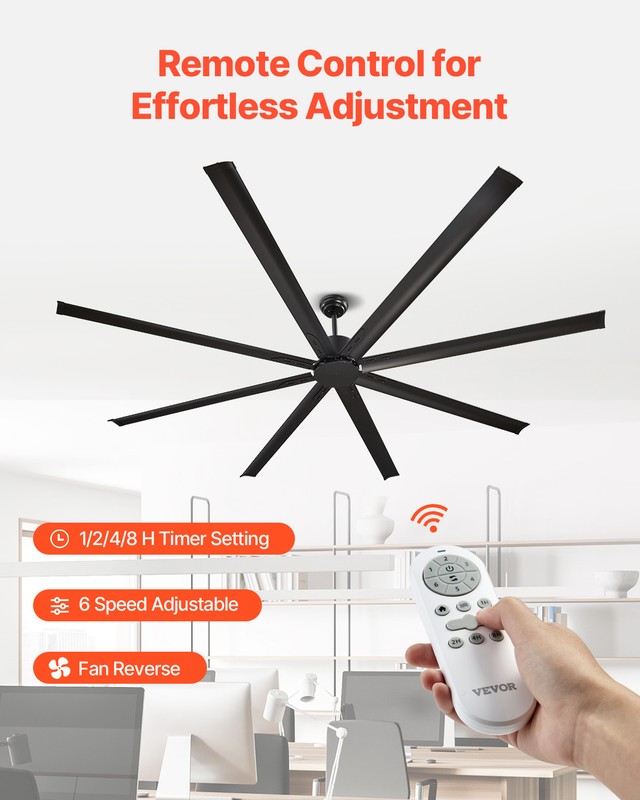 VEVOR 96" Ceiling Fan Remote Control Quiet Reversible DC Motor 6 Speed 8 Blade gallery