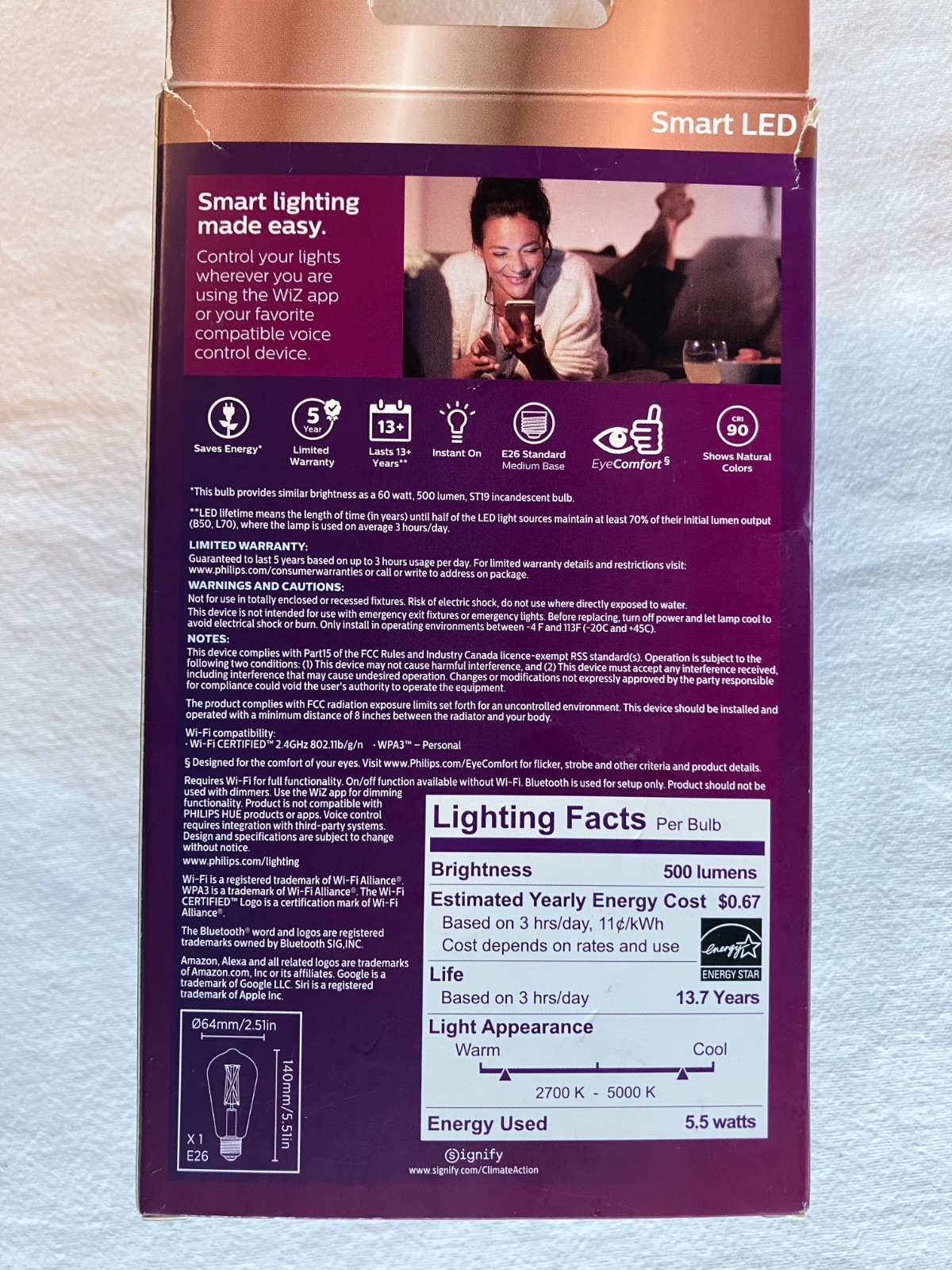 Philips Smart LED Easy Control Connected By WIZ Wi-Fi, 60W, ST19, E26, 500 Lumen gallery