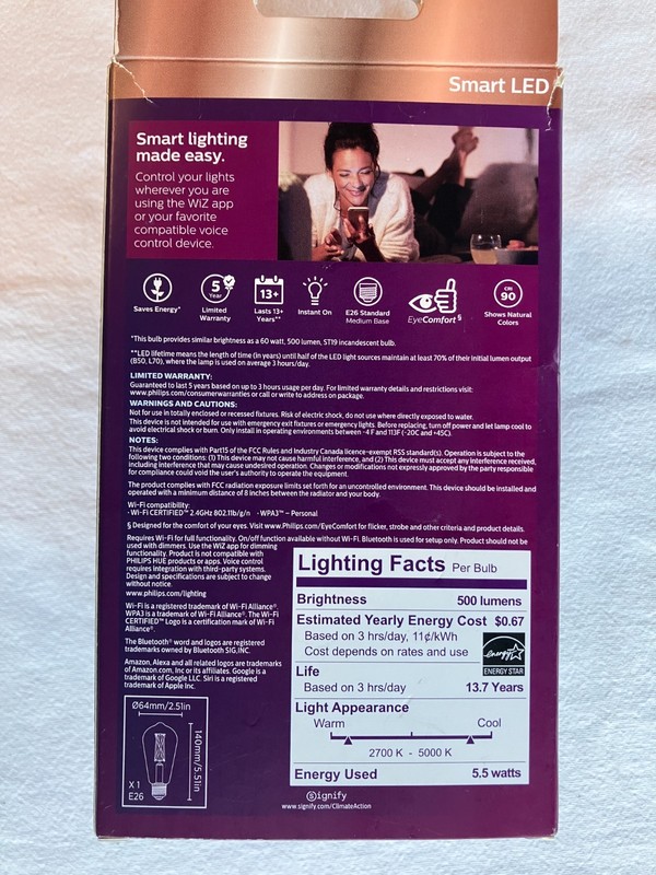 Philips Smart LED Easy Control Connected By WIZ Wi-Fi, 60W, ST19, E26, 500 Lumen gallery