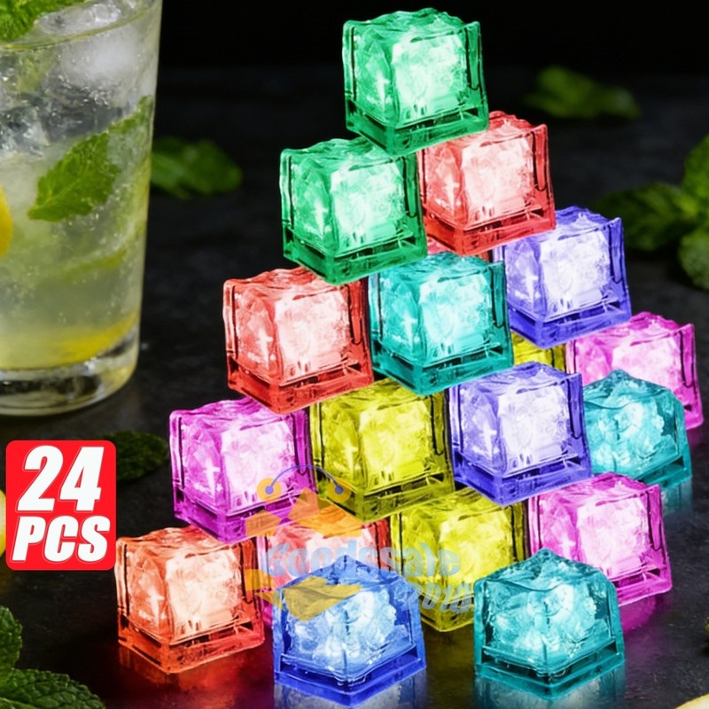 24Pcs LED Light Ice Cubes Liquid Sensor Luminous For Party Wedding Pond Bath gallery
