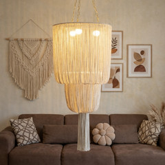 Fringe High Ceiling Light Fixture 55cm, Boho Pendant Light, Macrame Chandelier