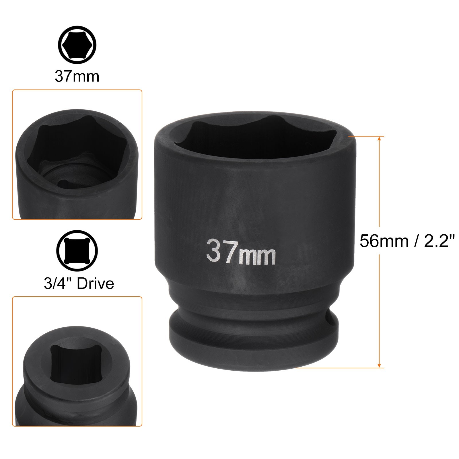 6-Point Impact Socket 3/4" Drive 37mm Metric 40Cr Impact Socket gallery