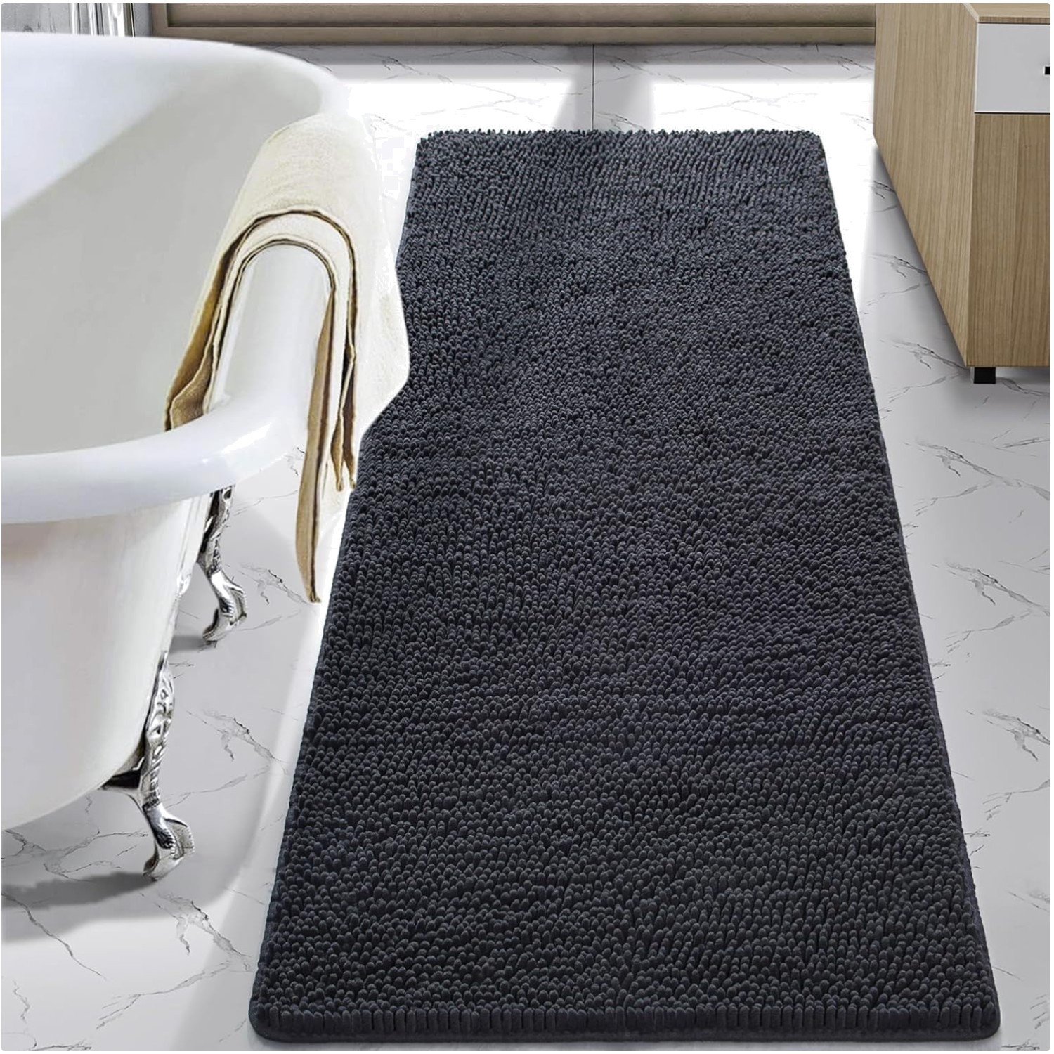 Indulgent 24 x 60 Inch Plush Bath Mat, Ultra Soft & Non-Slip Dark Grey Design gallery