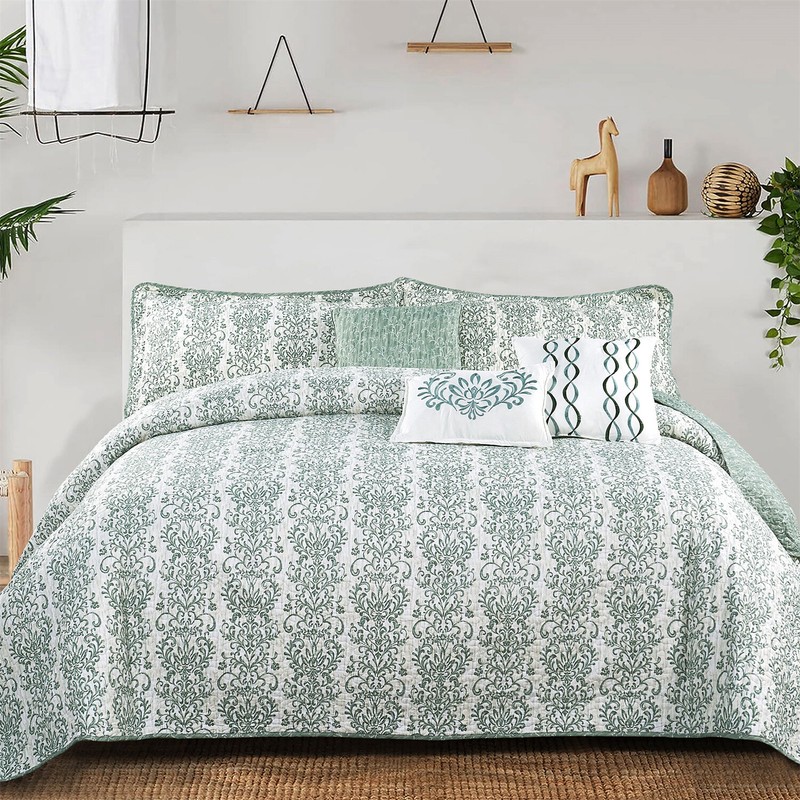 6 Piece Mayfair Printed Microfiber Quilt Bedspread Coverlet Set Queen King Size gallery