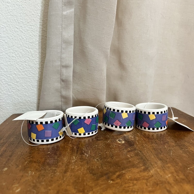 Ceramic Napkin Rings Geometric Polka Dots Orange Pink Blue Green Squares 70s 80s gallery