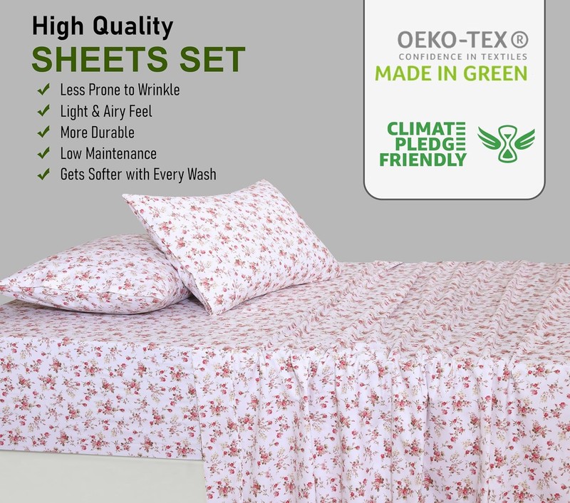 100% Cotton Percale Sheets Queen Size Bouquet Crisp Cooling Deep Pocket 16" Soft gallery