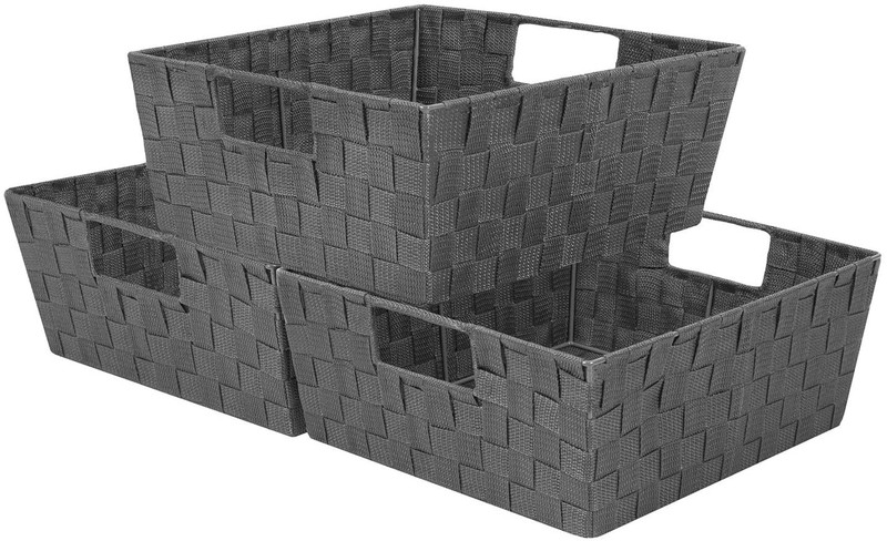 3 Pack Woven Basket Bin Set - Stackable Shelf Storage Tote Baskets with Handles gallery