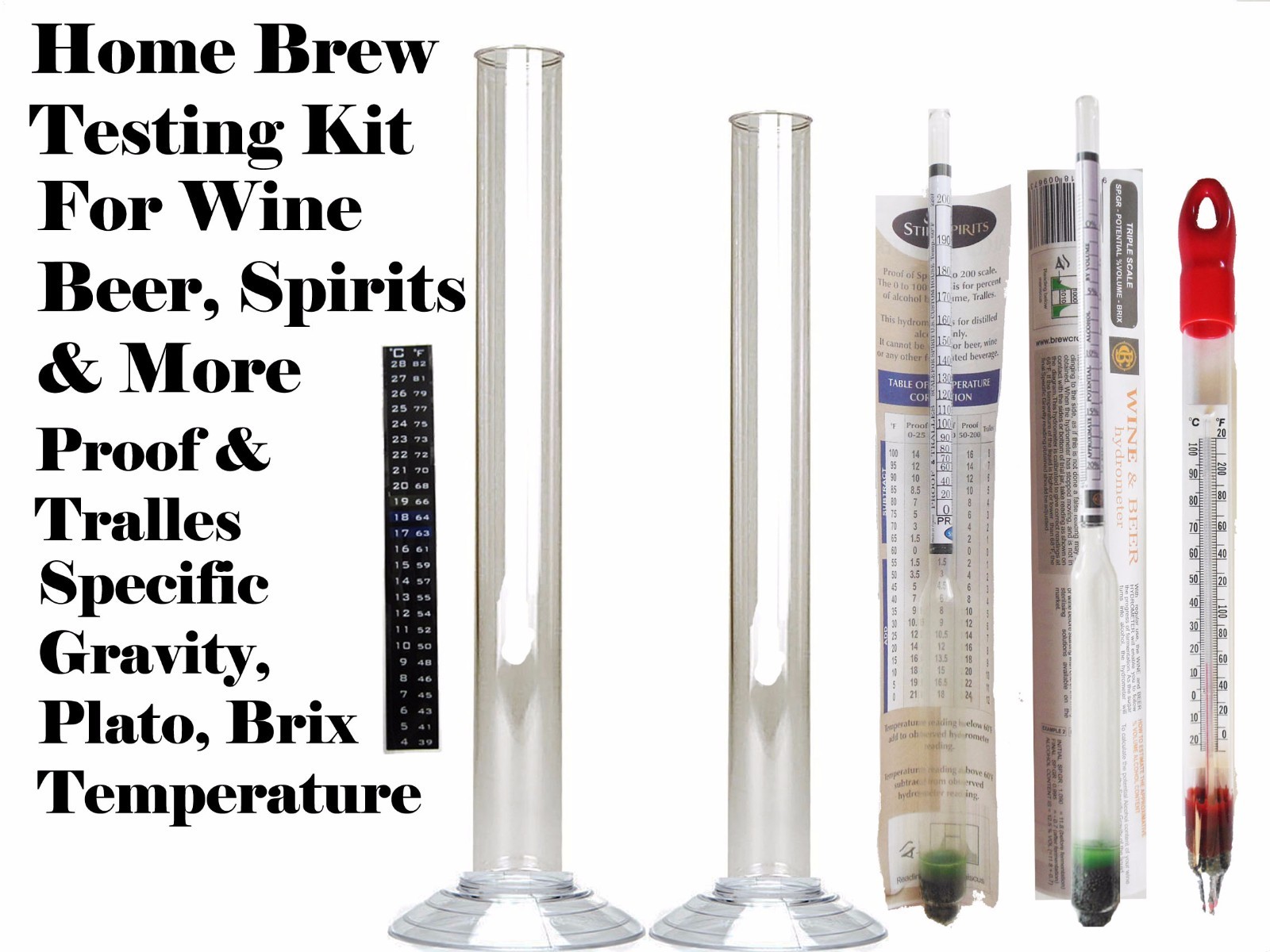 Beer Wine Moonshine Testing Kit - Thermometer Hydrometer Alcoholmeter LCD Jar gallery