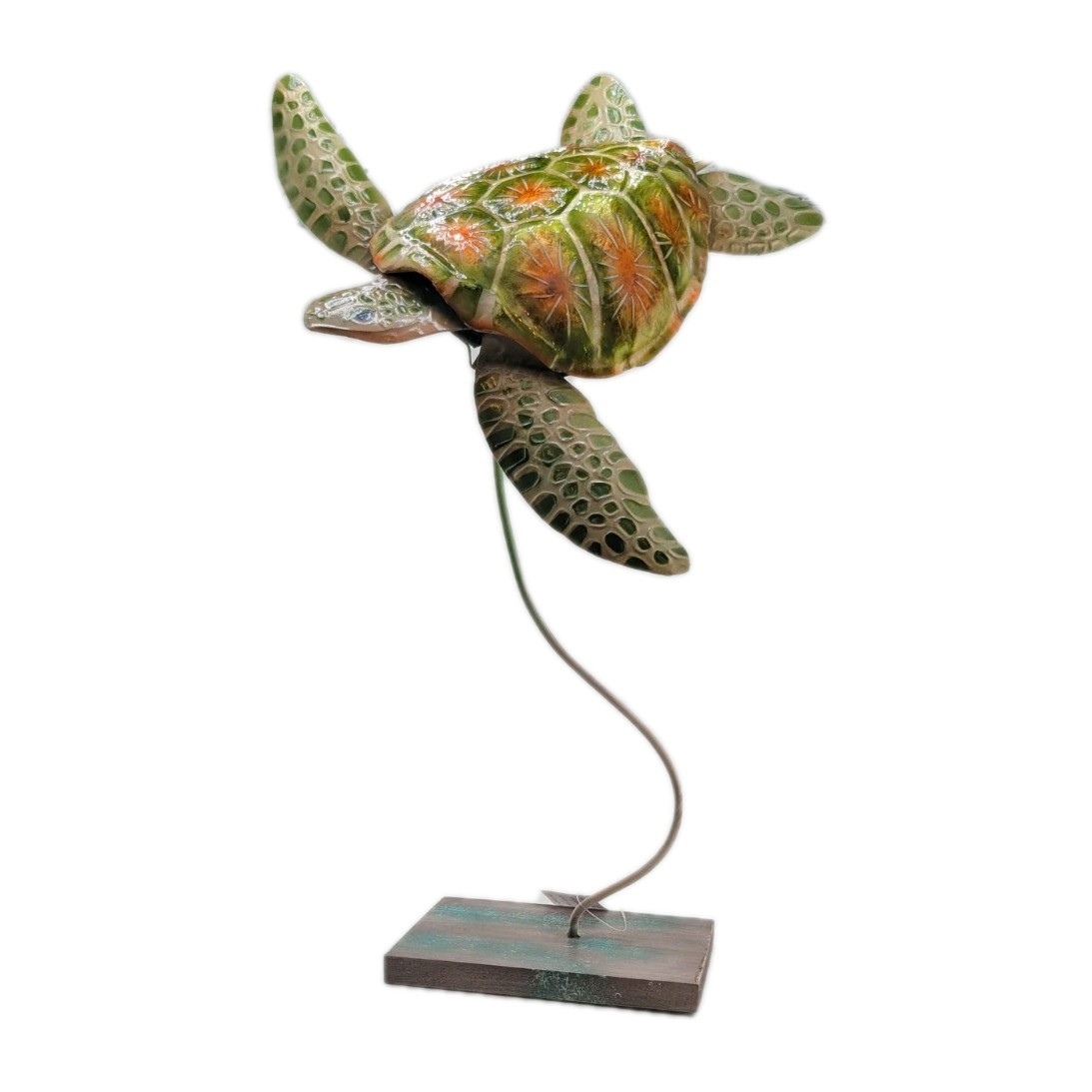Sculpture Hawksbill Sea Turtle on Stand Metal Capiz Art Small Statue 17" Decor gallery