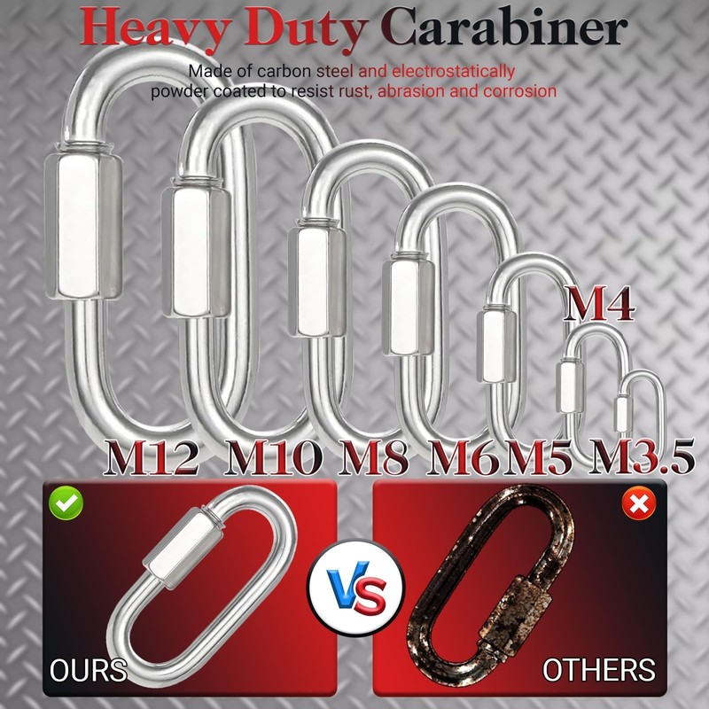 4.2" Chain Quick Links, 12Pcs 1/2" Heavy Duty Carabiner, 2500 LBS Capacity, H... gallery