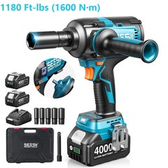 Seesii Brushless 1/2″ Cordless Impact Wrench 1180Ft-lbs 1600 Nm Auxiliary Handle
