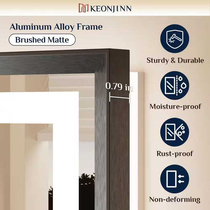 42 In. W X 36 In. H Rectangular Framed LED Lighted Bathroom Vanity Mirror with L gallery
