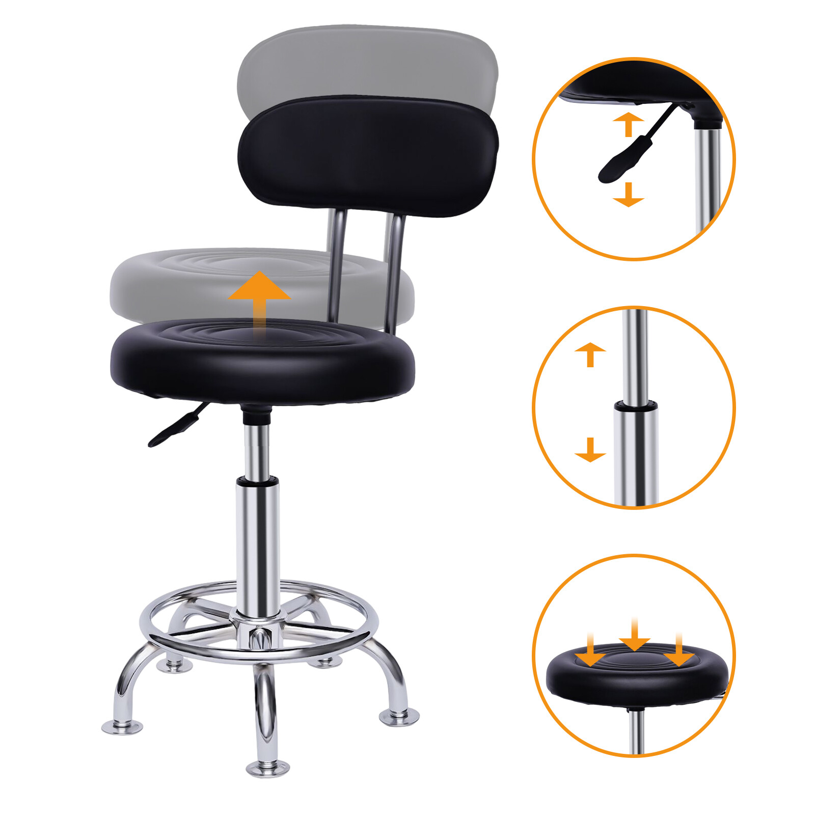Work Shop Stool Bench Hydraulic Chair Bar Garage Adjustable Height+Back+Footrest gallery