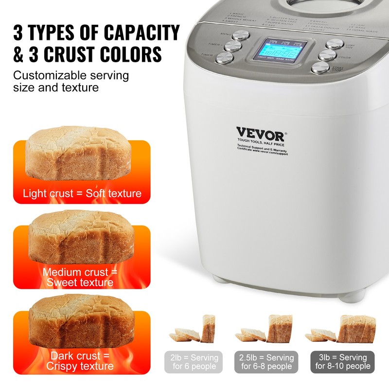 VEVOR 3LB 15-in-1 Bread Maker Automatic Compact Dough Machine Nonstick White gallery