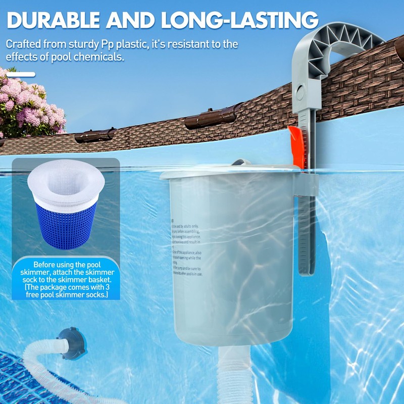 Automatic Above Ground Pool Skimmer with Removable Basket & Floating Filter gallery