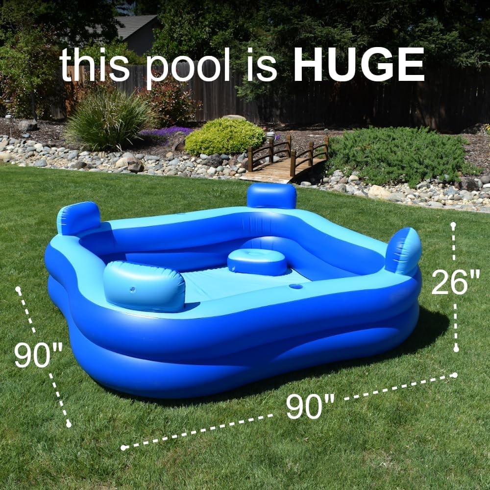 Inflatable Pool W/Seats & Headrests, 8Ft X 8Ft, Comes with Electric Pump and Gro gallery