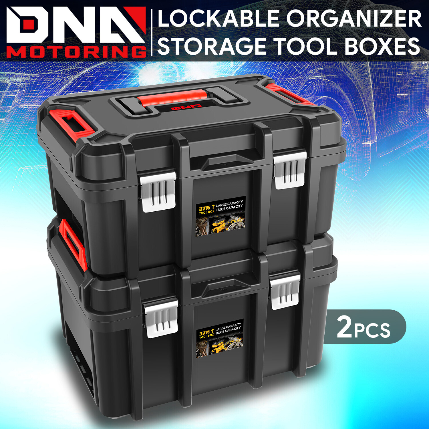 2X Garage Wordshop Lockable Organizer Storage Portable Tool Box w/Removable Tray gallery