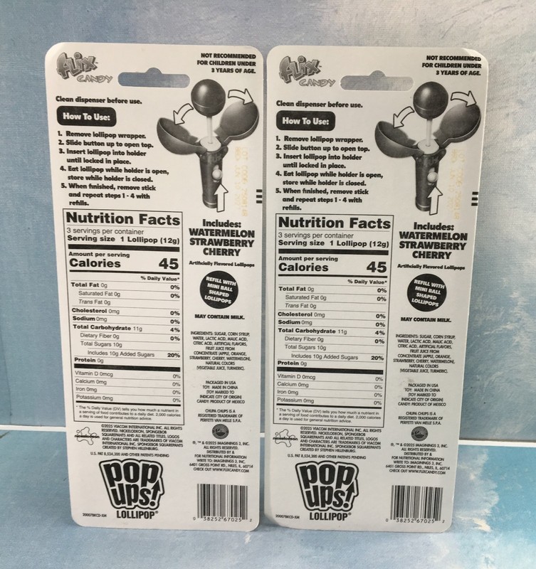 Pop Ups! Lollipop Sponge Bob 2 Pack, 1 Dispenser 3 Lollipops (1.26 oz) Each 6/27 gallery