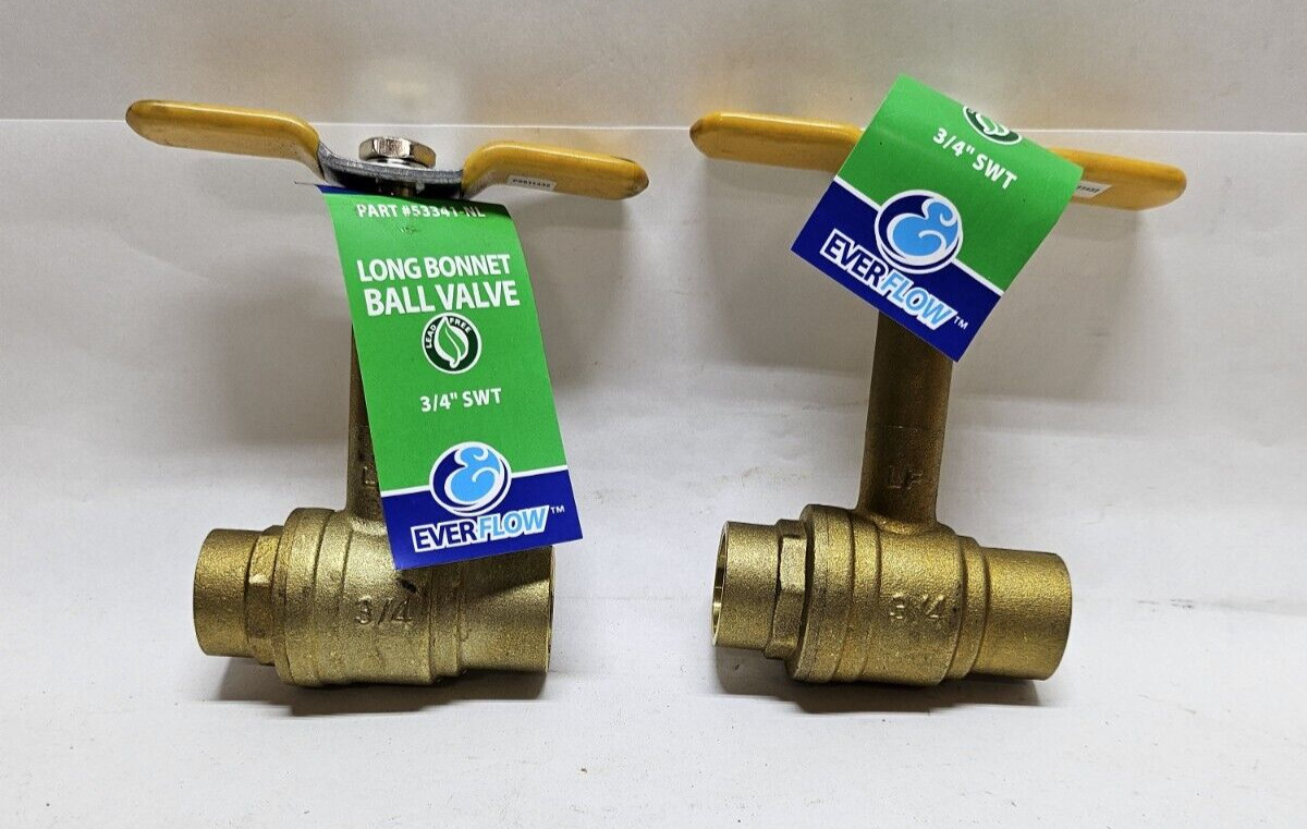 EverFlow 53341-NL 3/4" SWT Long Bonnet W/T-Handle Brass Ball Valve (Lot of 2) gallery