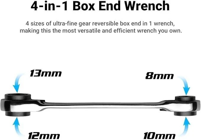 4-in-1 120-Tooth Box End Reversible Ratcheting Wrench 5/16 3/8 7/16 1/2 in. SAE gallery