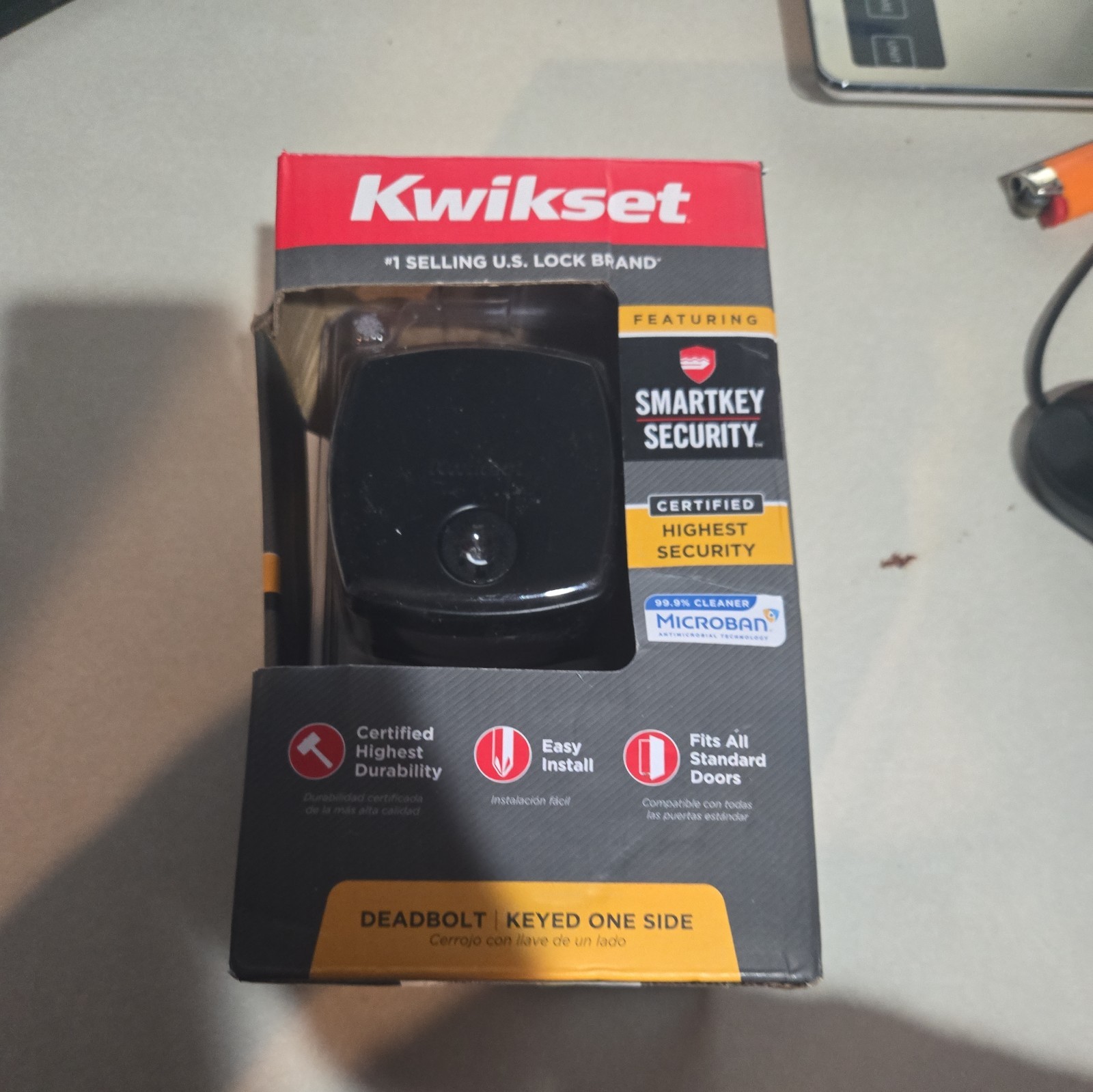 Kwikset Downtown Low Profile Deadbolt Lock Matte Black Square SmartKey 92580-035 gallery