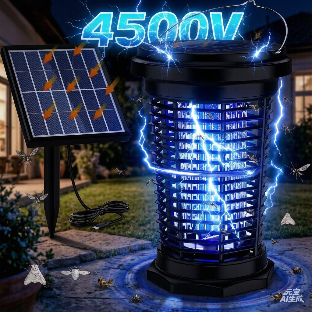 2 In 1 Solar Bug Zapper Outdoor Mosquito Zapper 4500V Waterproof Rechargeable gallery