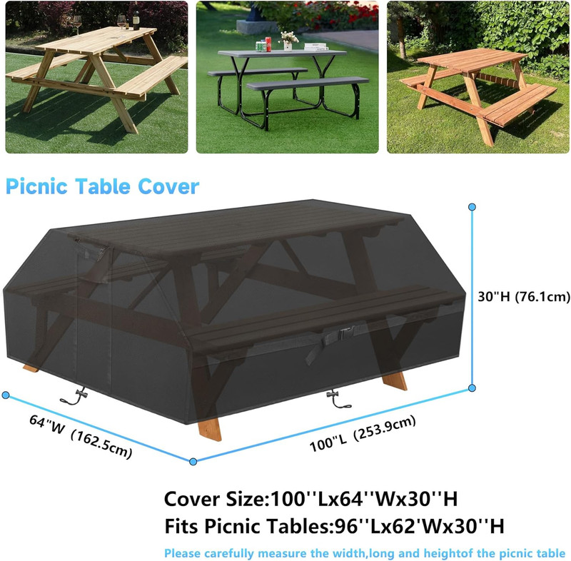 Kovshuiwe 96 Inch Picnic Table Cover Heavy Duty Waterproof, 600D Oxford Cloth gallery