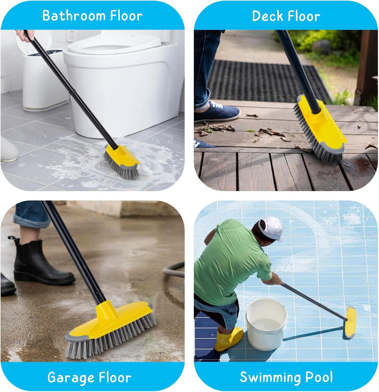 Deck Brush with Long Handle, Floor Scrub Broom for Shower, 50'' Outdoor Scrubber gallery