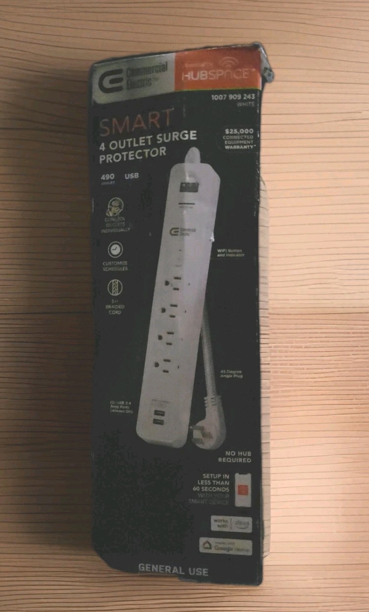 Commercial Electric 3 ft. 4-Outlet White Surge Protector Smart with USB Hubspace gallery