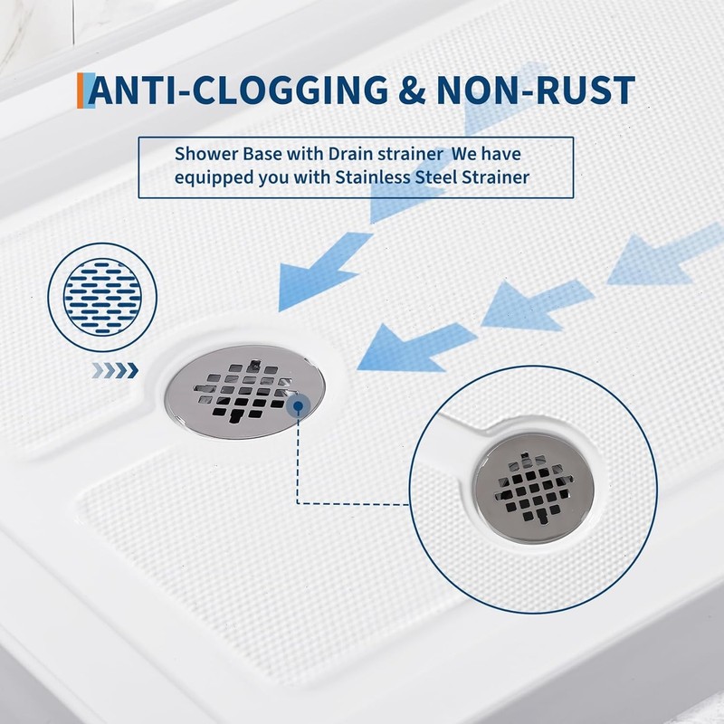 60"x32" Shower Base Pan Single Threshold Shower Drain With Stainless Steel Cover gallery