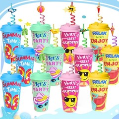 24 Sets Pool Beach Birthday Party Decorations Cups with Summer Silly Straws Bulk